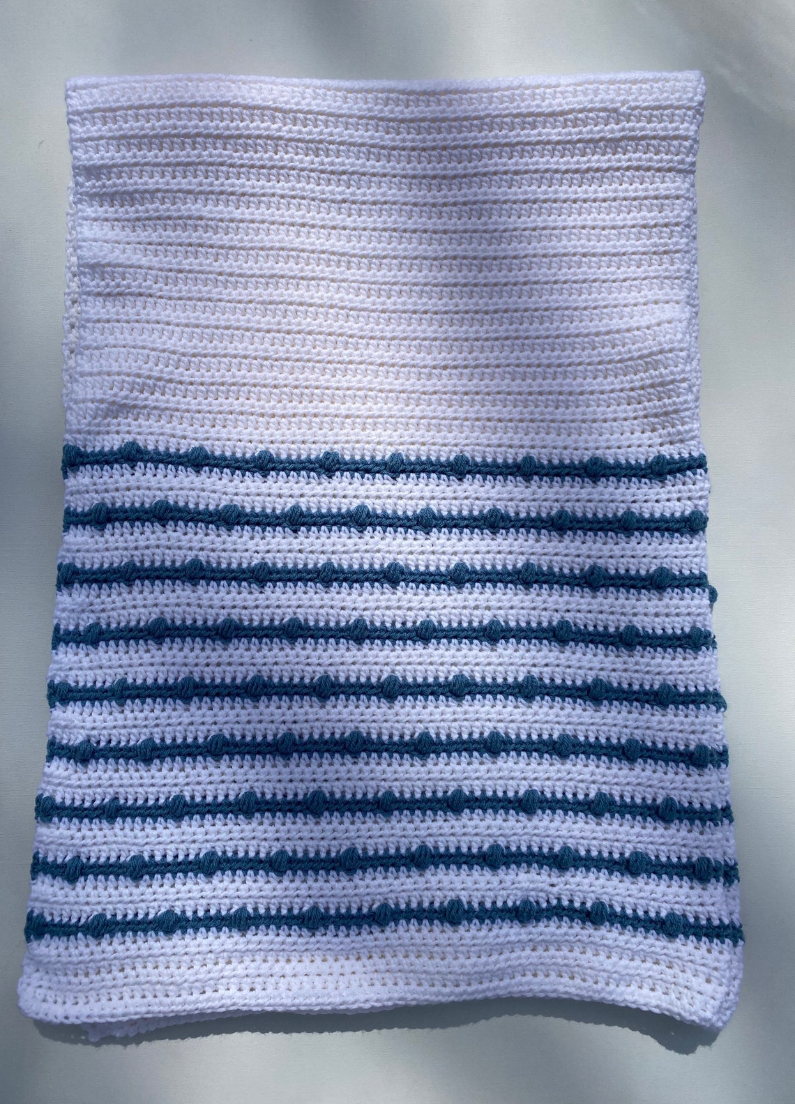 Crocheted Blue and White Striped Blanket Blue and White Etsy