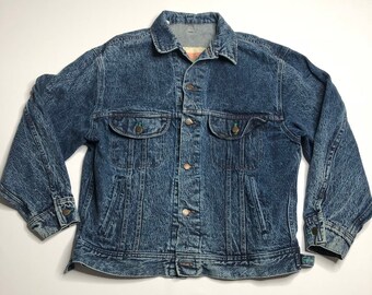 VTG 80's LEE Easy Rider Dark Acid Wash Denim Jacket, Large Inside Patch, Size M, Perfect Condition