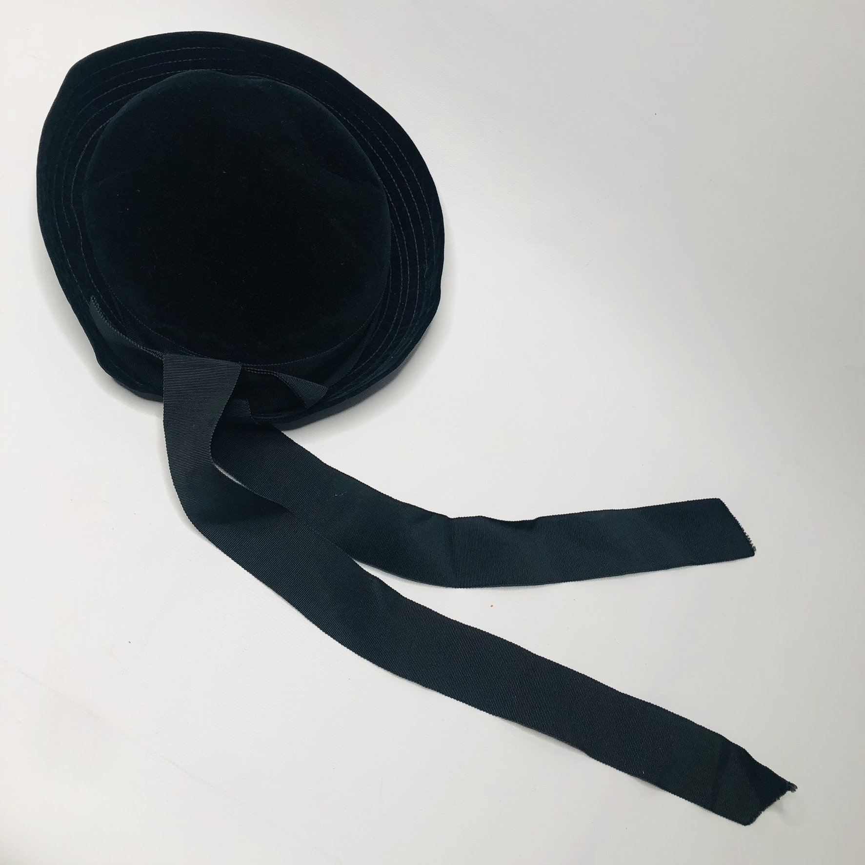 VTG 40s Union Made Three Corner Hat Tricorn, Black W/ Double 