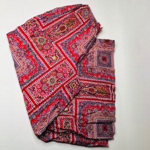 VTG 70s Handmade & OOAK Women’s Wide Leg Super Flare Culottes / Pants, Incredible Red Paisley Psychedelic or Maximalist, 23” High Rise Waist