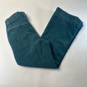 VTG 60s 70s Childrens Boys Corduroy Dark Teal Pants Bootcut Orange Single Stitch