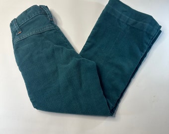 VTG 60s 70s Childrens Boys Corduroy Dark Teal Pants Bootcut Orange Single Stitch