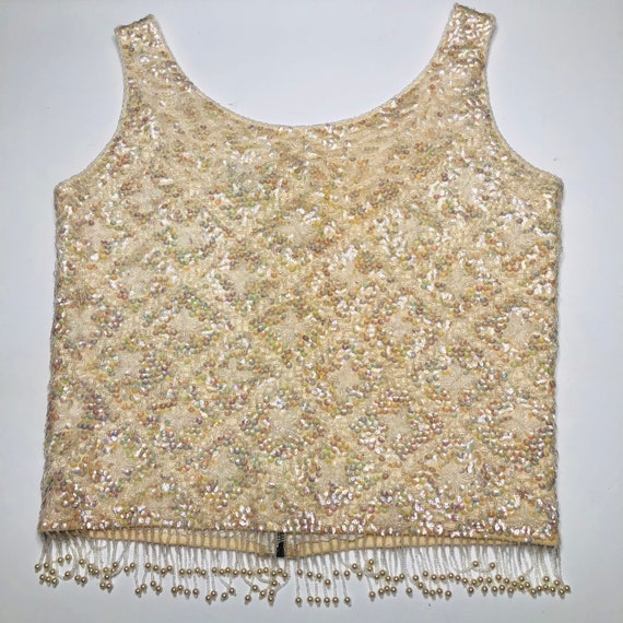 VTG 60s Cocktail Top Iridescent Sequins w/ Impecc… - image 1