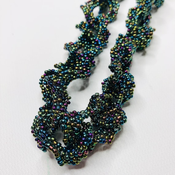 VTG 90s Tiny Glass Iridescent Black Bead Necklace… - image 1