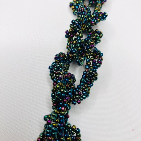 VTG 90s Tiny Glass Iridescent Black Bead Necklace… - image 3