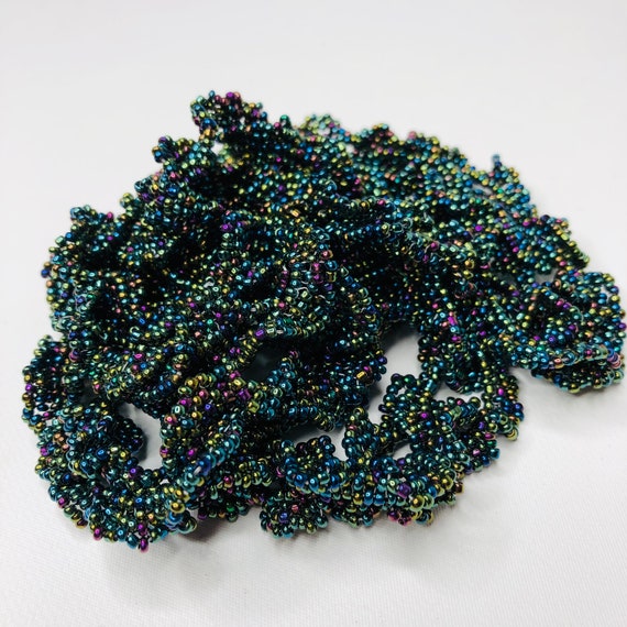 VTG 90s Tiny Glass Iridescent Black Bead Necklace… - image 2