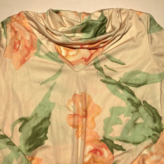 VTG 70s Cropped Blouse Peach & Green Floral w/ Ci… - image 8
