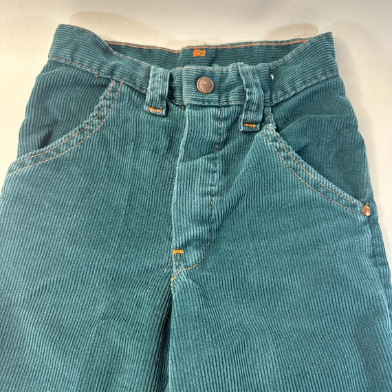 VTG 60s 70s Childrens Boys Corduroy Dark Teal Pan… - image 5