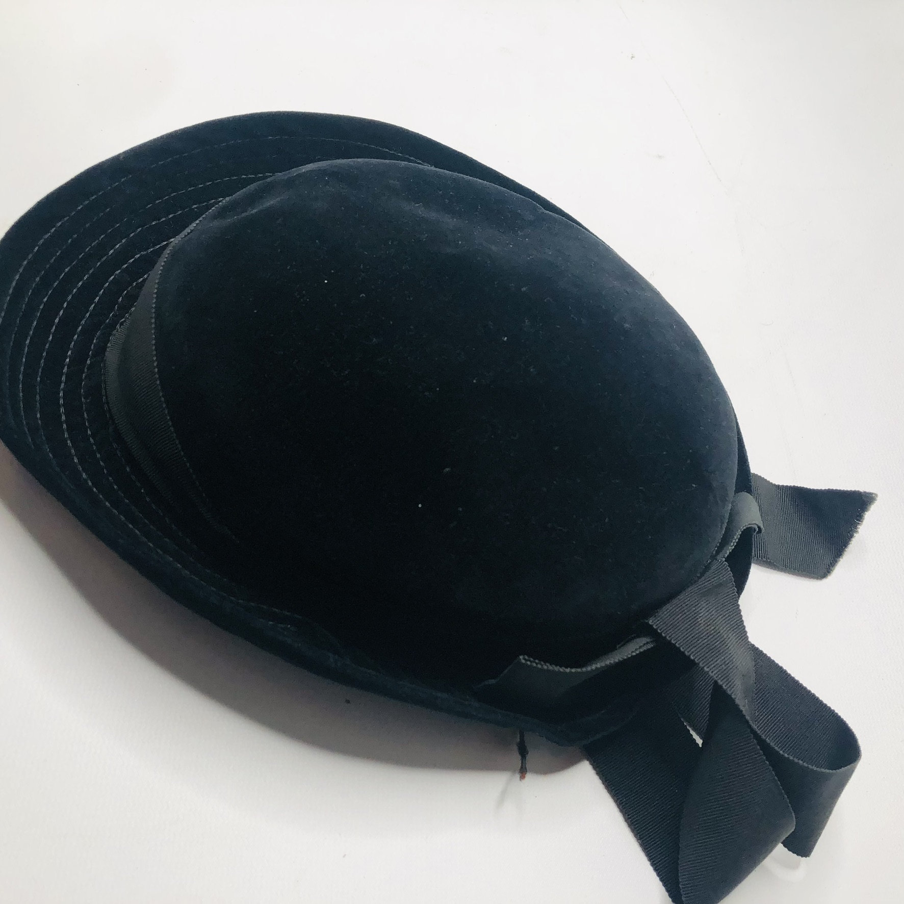 VTG 40s Union Made Three Corner Hat Tricorn, Black W/ Double  display picture 2