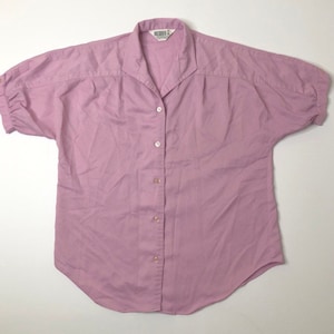 VTG 80&#39;s Aansworth of California Women&#39;s Button Down Blouse, Beautiful Lavender Shiny Fabric, Cinched Sleeves, size: 7
