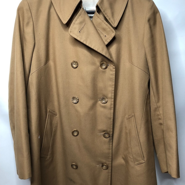 VTG 70s Womens London Fog Light Brown Trench Rain Coat Double-Breasted with Front Pockets