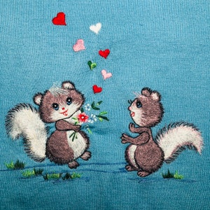 Vintage Baby Blue Pullover Sweater: Hand-Stitched Squirrel Embroidery