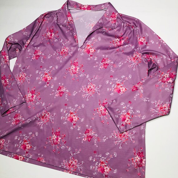 VTG 70s Womens Floral Collared Long Sleeve Top, F… - image 2