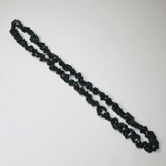 VTG 90s Tiny Glass Iridescent Black Bead Necklace… - image 4