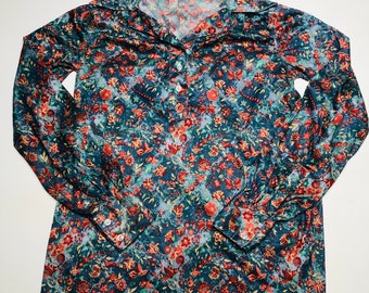 VTG 70s Organically Grown by Apreja XXS / Petite Ladies Shirt Blouse Floral Butterfly Psychedelic