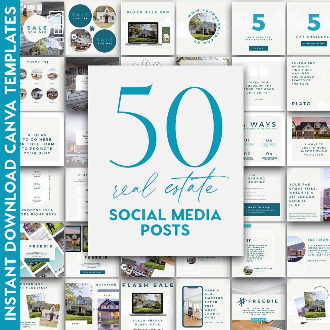 Teal Real Estate Social Media Posts 50 Posts Modern Real Etsy