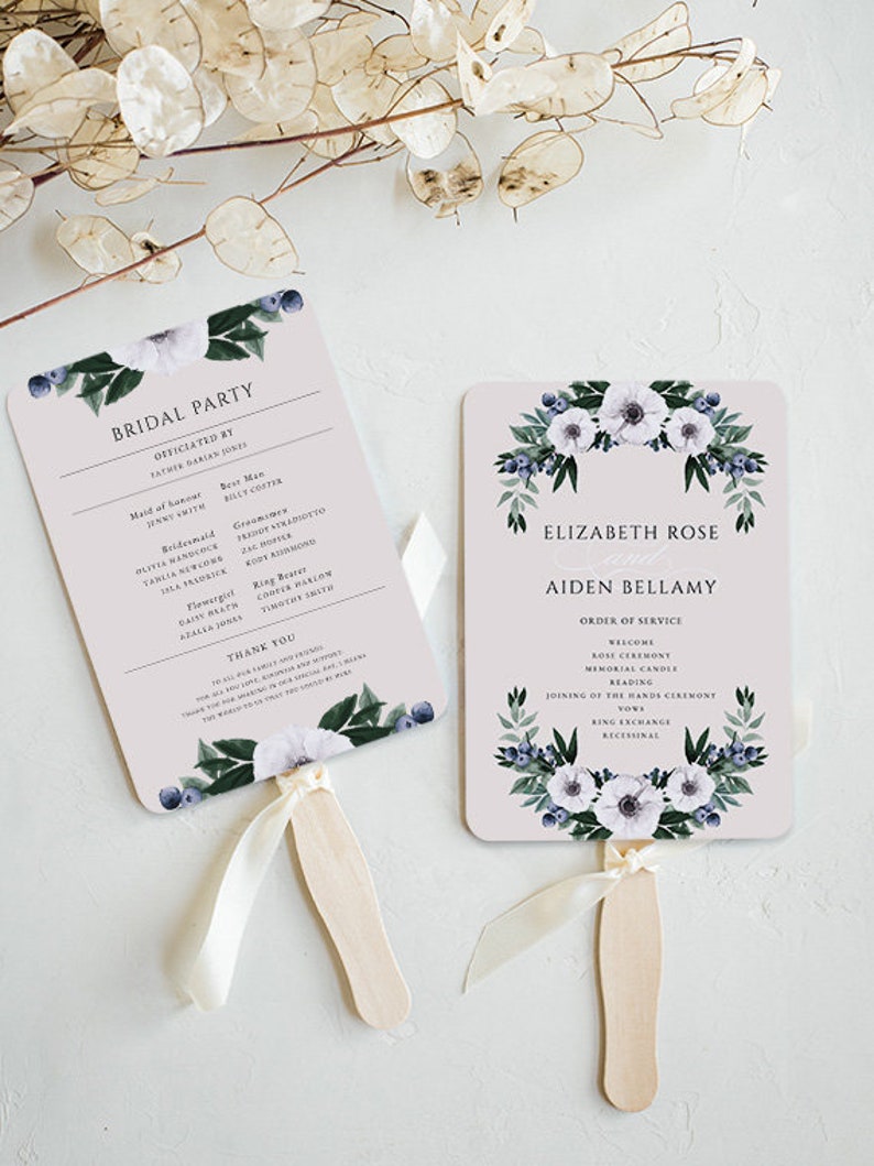 Anemone Templett DIY Wedding Ceremony Paddle Program INSTANT DOWNLOAD Wedding Paddle Program Ivory Program Fan Editable pdf