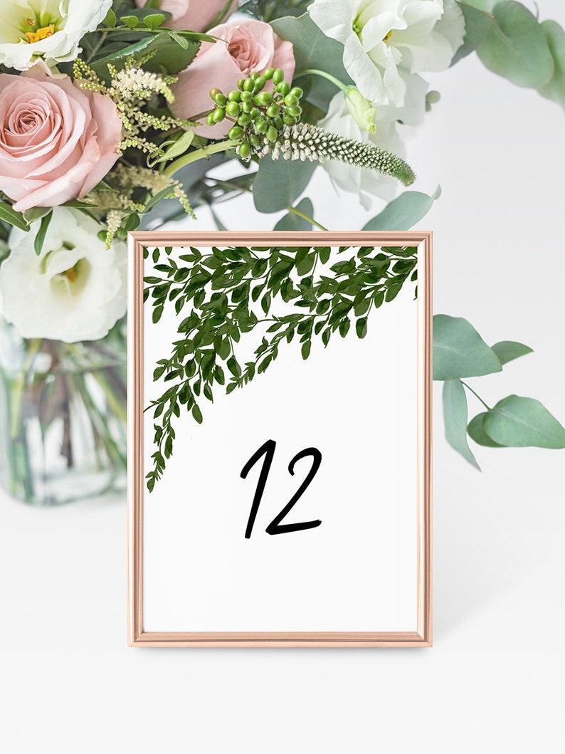 Leaves Wedding Table Numbers DIY Printable Decorations Templett Editable pdf Greenery Woodland Printable Table Numbers INSTANT DOWNLOAD