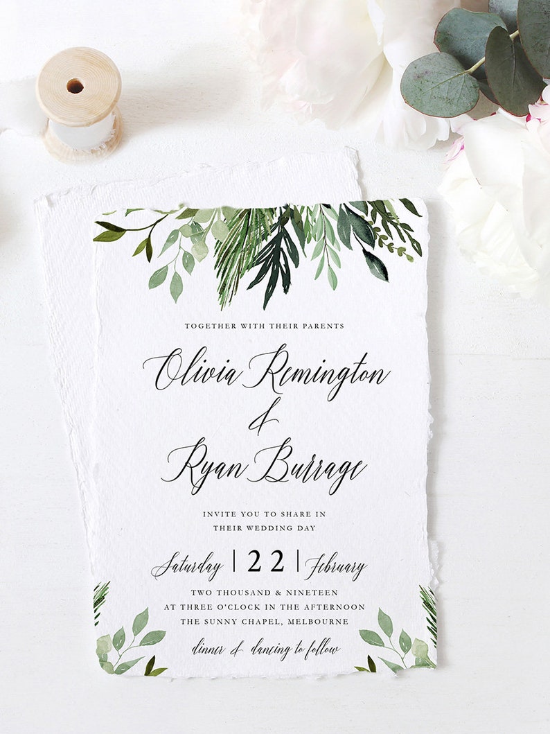 Editable PDF Rush Order Green Wedding Invite Rustic Invite Leaves Wedding Invitation INSTANT DOWNLOAD Fieldling Greenery Wedding Invite