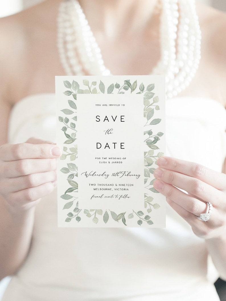 Save the Date INSTANT DOWNLOAD DIY Printable Save the Date Editable pdf Wedding Invite Rustic Invites Templett Bramble Green Leaves
