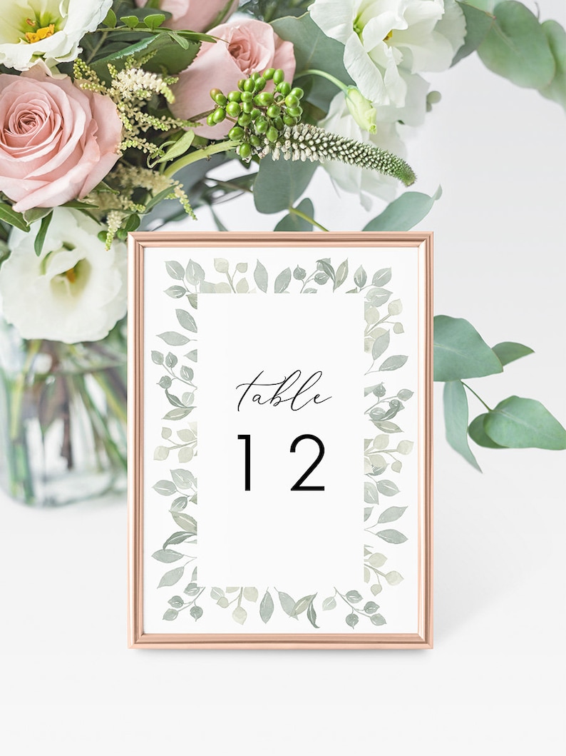 Greenery Editable pdf Templett Printable Table Numbers INSTANT DOWNLOAD Bramble Leaves Wedding Table Numbers DIY Printable Decorations