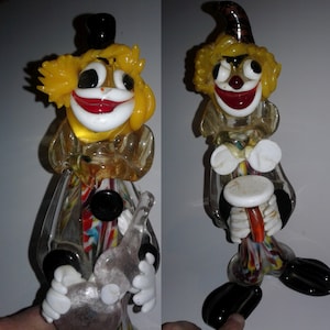 Murano glass clowns set of 2 with guitar and drum Mid-century genuine Venetian VINTAGE