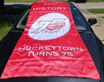 Detroit Red Wings 75th Anniversary Banner - Downtown streetlight decoration NHL HUGE Rare authentic collectible