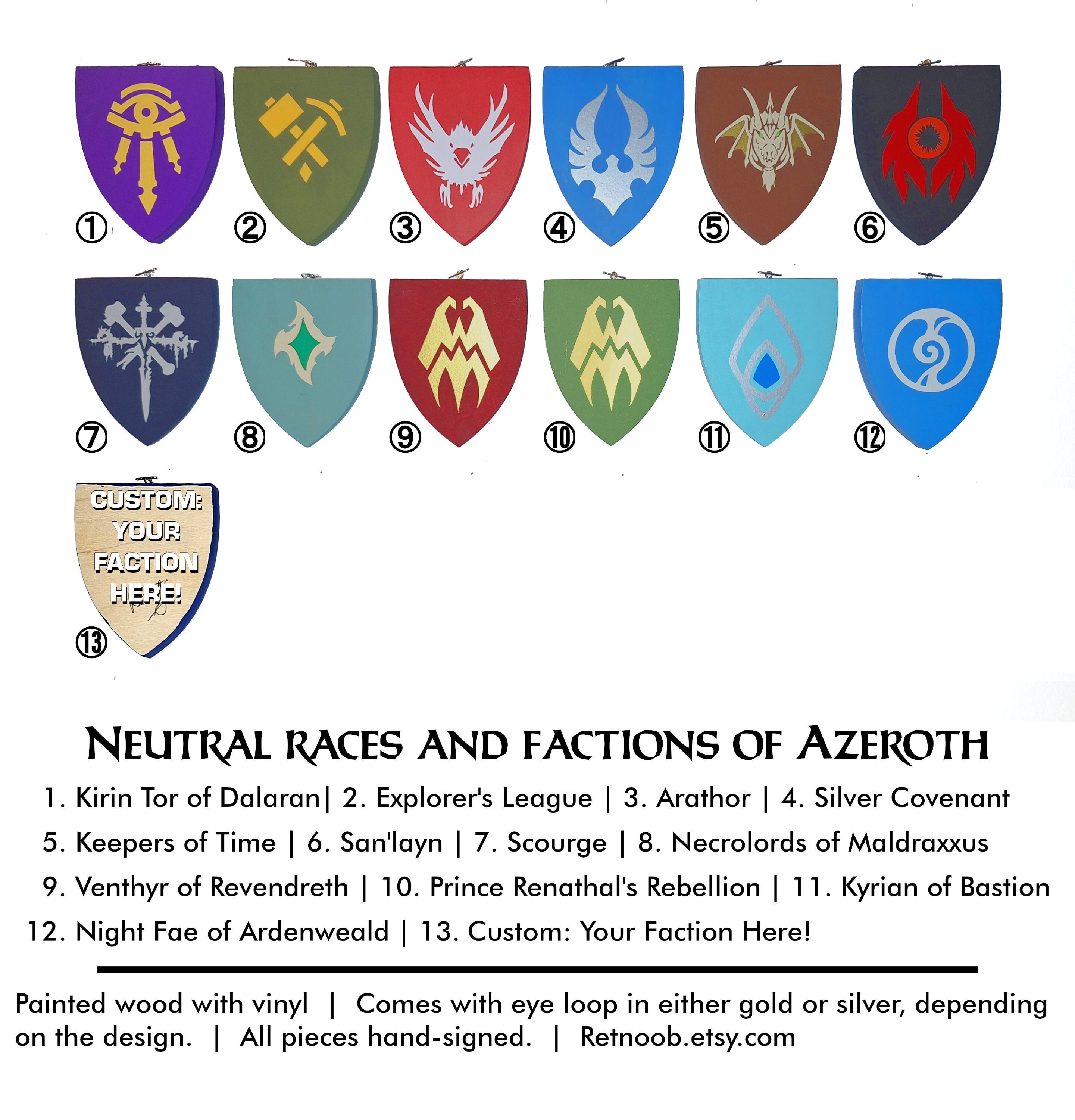 Warcraft Neutral Factions, Races, and Covenants Crests - Shield Plaque (small)