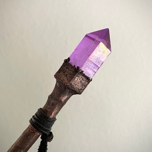 Handmade Heirloom Purple Aura Quartz Crystal Wicca Wand - Preserved Copper Branch & Gemstones - Metaphysical Tools