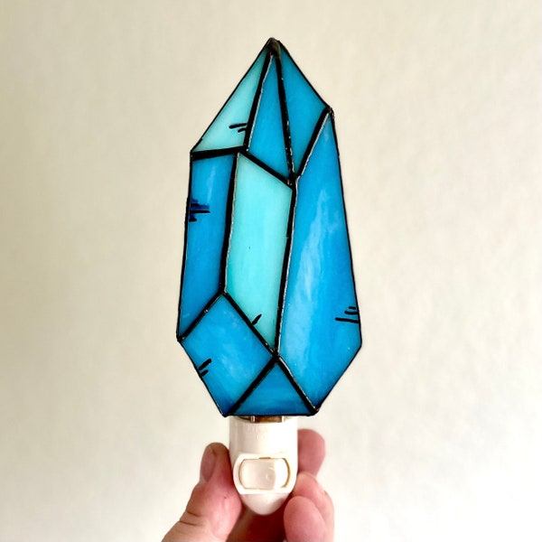 Handmade Stained Glass Crystal Plug-in Night Light - Glowing Crystal Geode Night Light - Unique Nature Decor