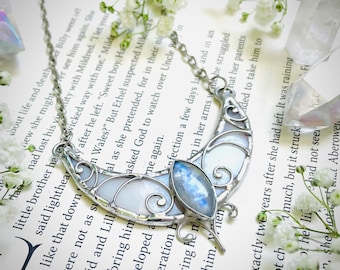 Handmade Stained Glass Crescent Moon Pendant - Celestial Moon Goddess Amulet