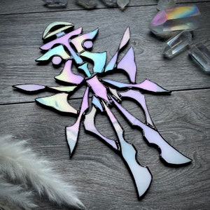 Rainbow Iridescent Stained Glass Naaru Suncatcher - High Fantasy Window Art Decor
