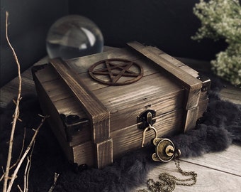 Wiccan Altar Box Starter Kit - Ashwood Ritual Shadow Box Starter Kit - Handmade Shrine Chest with Lock & Key