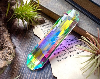 NEW Large 5-inch Rainbow Crystal Suncatcher - Handmade Iridescent Dichroic Prism Crystal Pendant - Stained Glass Decor