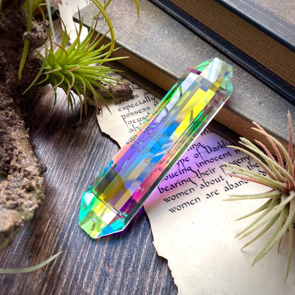 NEUER großer 5-Zoll-Regenbogen-Kristall-Sonnenfänger – handgefertigter schillernder dichroitischer Prisma-Kristall-Anhänger – Buntglas-Dekor
