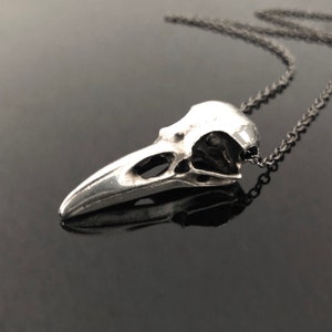 Silver Crow Skull Pendant - Handmade Raven Skull Necklace - Gothic