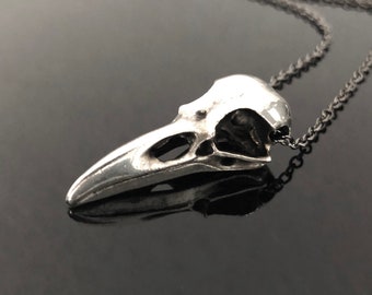 Silber Krähe Schädel Anhänger - handgemachte Rabe Schädel Halskette - Gothic