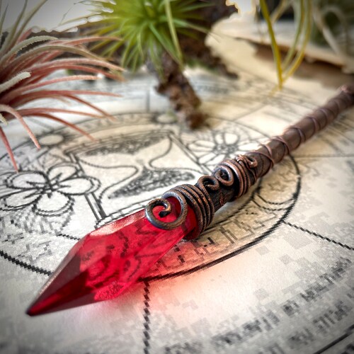 Bloodstone Crystal Wicca Wand: Copper Wrapped Willow Branch