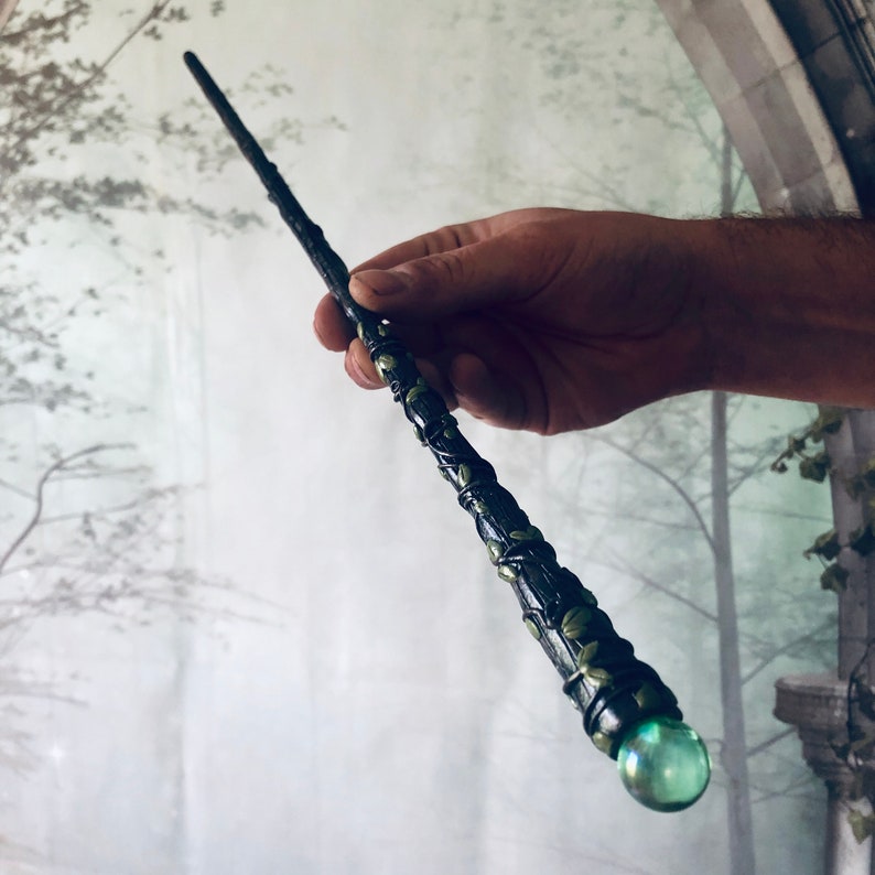 Long Crystal Druid Wand Hand Carved Magic Wand Ritual | Etsy