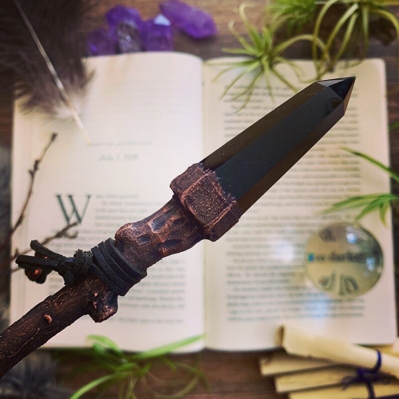Dark Obsidian Crystal Wand Handmade Heirloom Quality Etsy