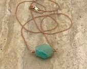 Blue Peruvian Opal Necklace in 10k or 14k Gold, White Gold and Rose Gold, Rough Gemstone Necklace, Natural Peruvian Opal Necklace
