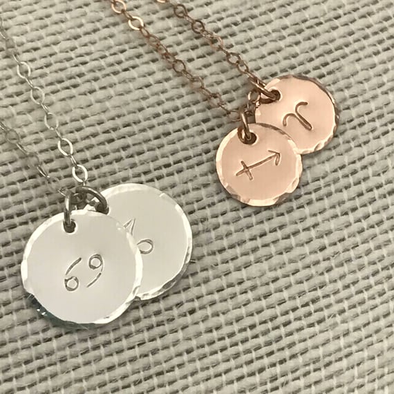 Couples Zodiac Necklace Medium Double Zodiac Charms Double Etsy