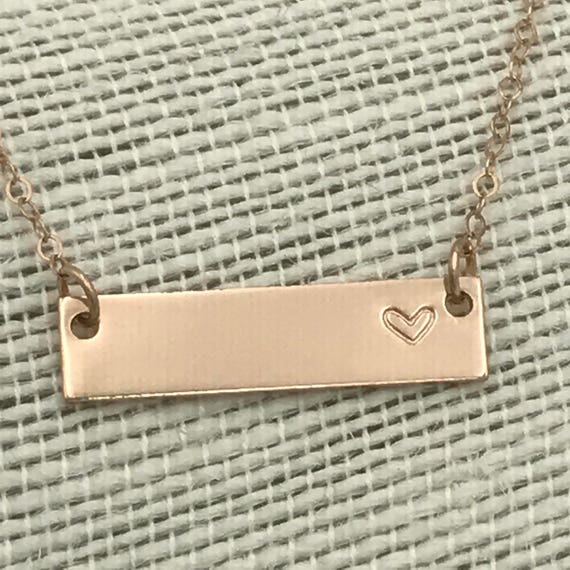 Bar Necklace Heart Bar Necklace Bar Charm Gold Rose Gold Etsy