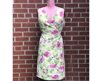 1990s Norton McNaughton Floral Wrap Dress Green and Purple