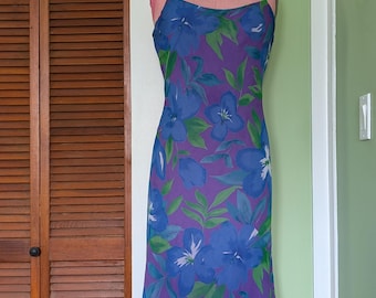 Y2K Blue Purple Green Spaghetti Strap Floral Dress