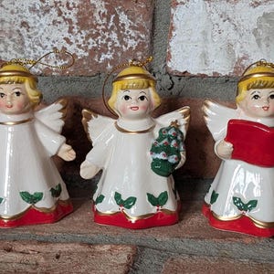 Set of 3 Mr. Christmas Ceramic Angels Ornaments 4” Tall