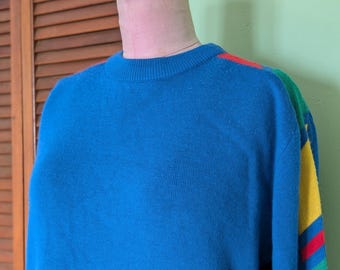 1980s Color Block Blue Red Yellow Green Sweater