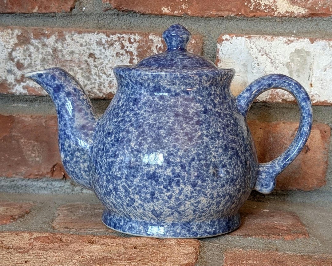 Splatterware Pot Vintage Stoneware Teapot White and Blue Speckled Splatterware - Etsy