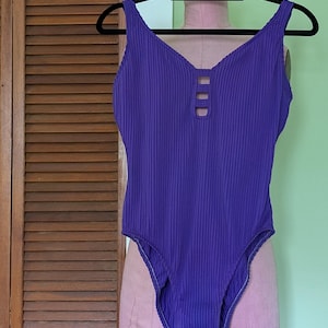 1990s Purple Ribbed One Piece with Cutout on Front
