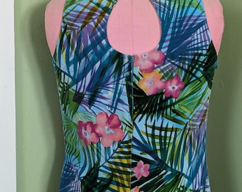 Y2K 100 Percent Silk Tropical Print Dress